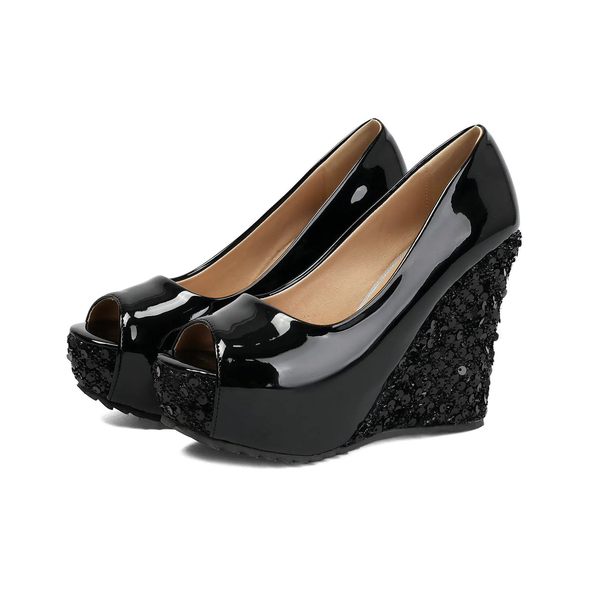 Sparkly Sequin Peep Toe Platform Wedge Sandals for Women
