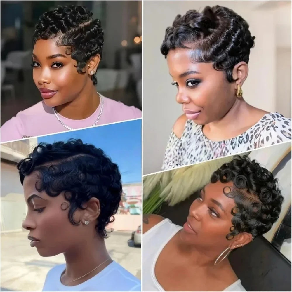 Curly Pixie Cut 13x4 Lace Front Short 6 Inch Layered Wig for Women
