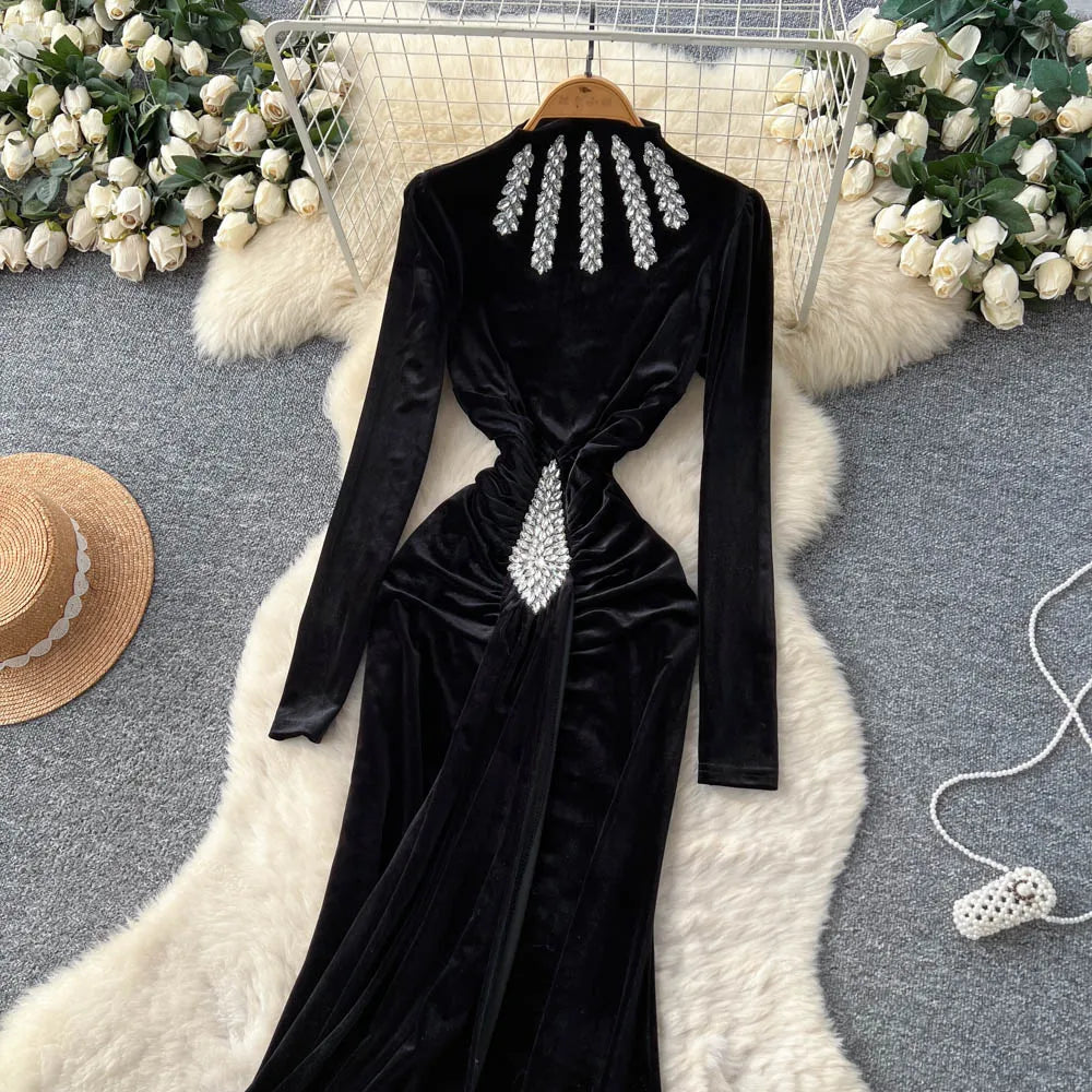 Ruched Velvet Sash Dress