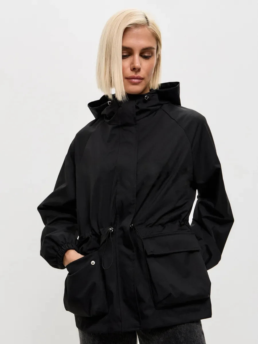 Hooded Hardshell Jacket With Pockets And Zipper for Women