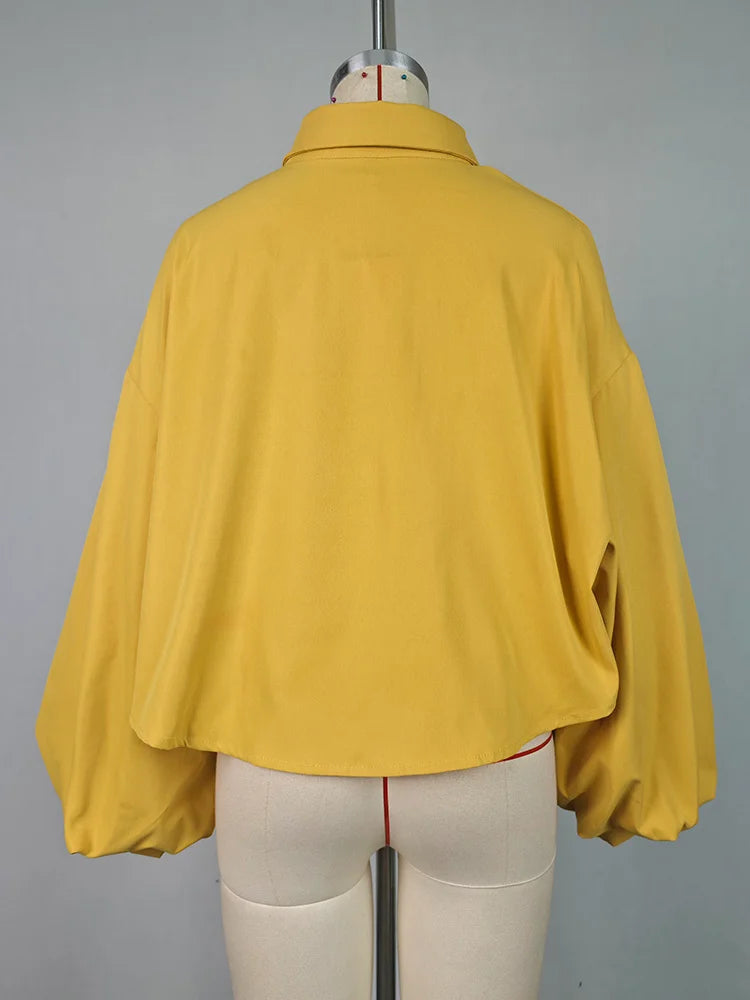 Beautyblue Elegant Women's Coats&Pants Yellow Pant Sets New Casual Buttoned Pleated Lapel Blazer Blouses Pockets Trousers Female