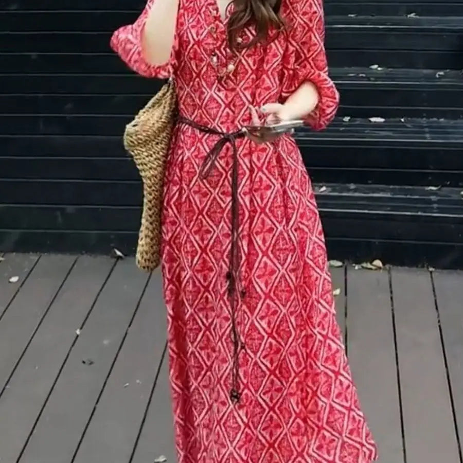 Loose Fit Vacation Style Floral Midi Dress for Women
