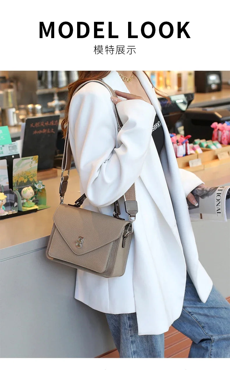 Women Natural Cow Genuine Leather Shoulder Bag Female Large Capacity Casual Crossbody Bag Lady Cowhide Fashion Commuting Handbag