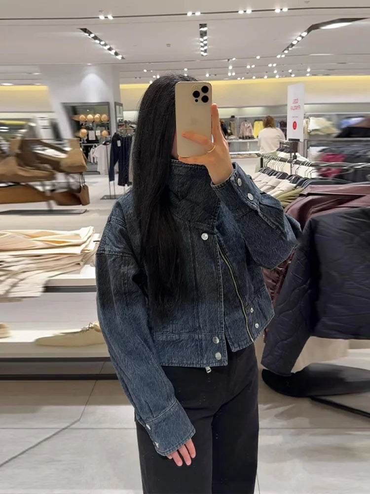 Oversized Street Style Denim Jacket with Pockets for Women