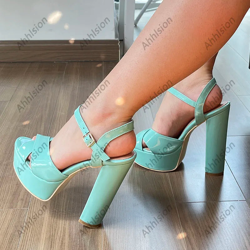 Light Blue Waterproof Open Toe Chunky Heel Sandals For Women