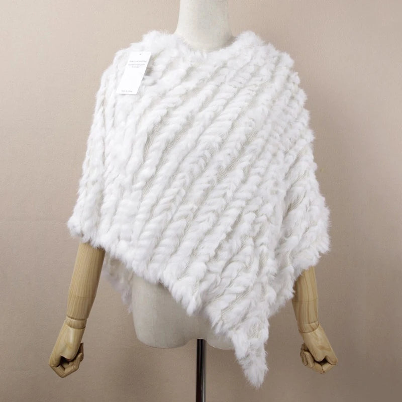 Rabbit Fur Knit Shawl Coat