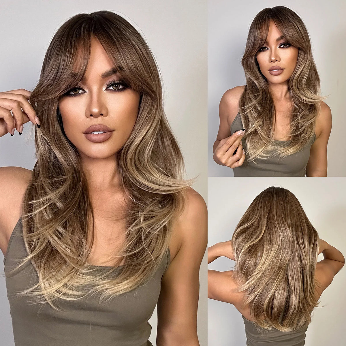 Long Straight Layered Blonde Wig With Bangs for Women