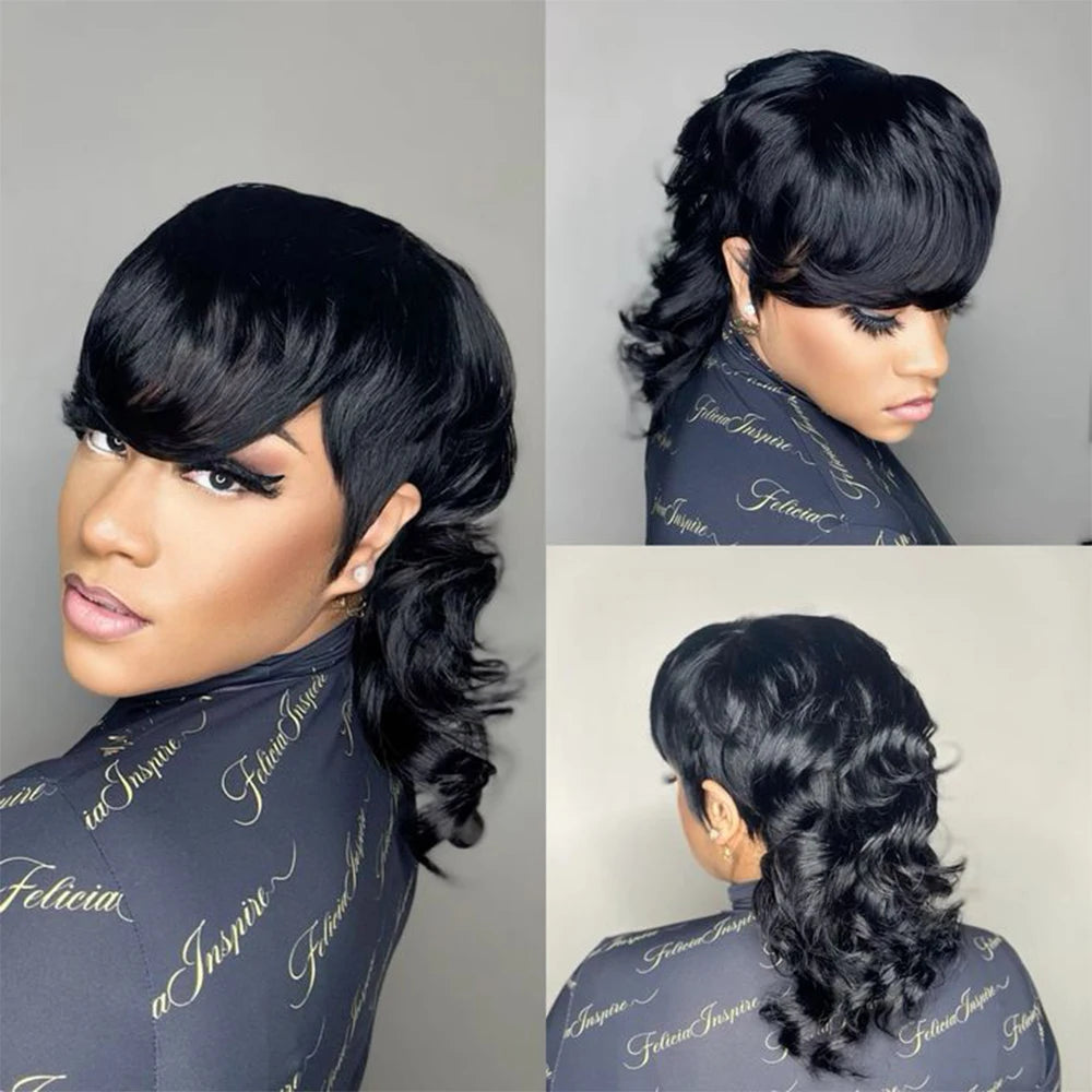 Natural Black Curly Pixie Cut Human Hair Wig for Women