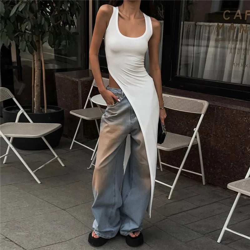 Elegant Asymmetrical High Slit Maxi Dress for Women