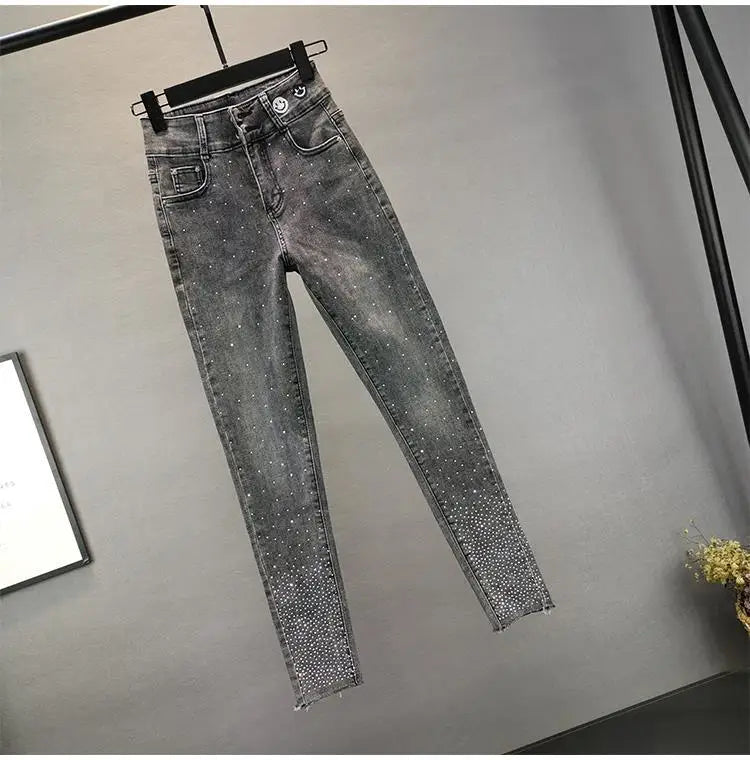 Washed Vintage Elastic Slim Light Denim Jeans for Women