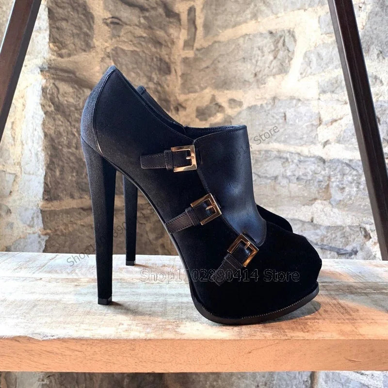Black Patchwork Peep Toe Pumps With Side Zipper For Women