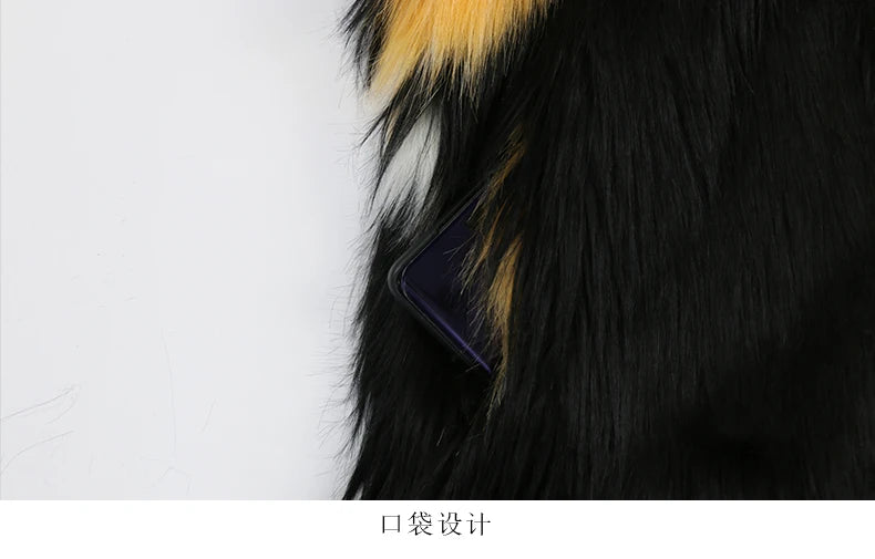 Soft Thick Mandarin Collar Faux Fox Fur Coat For Women