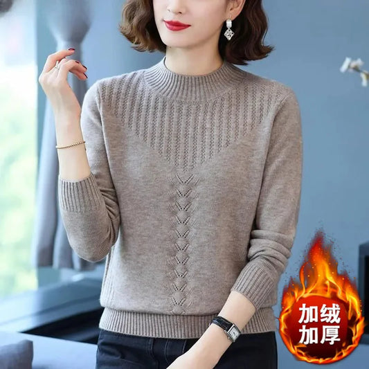 2025 Autumn New Mom's Velvet And Warm Knitted Embroidered Bottom Shirts Imitation Mink Fleece Winter Inner Plsh Thick Pullover