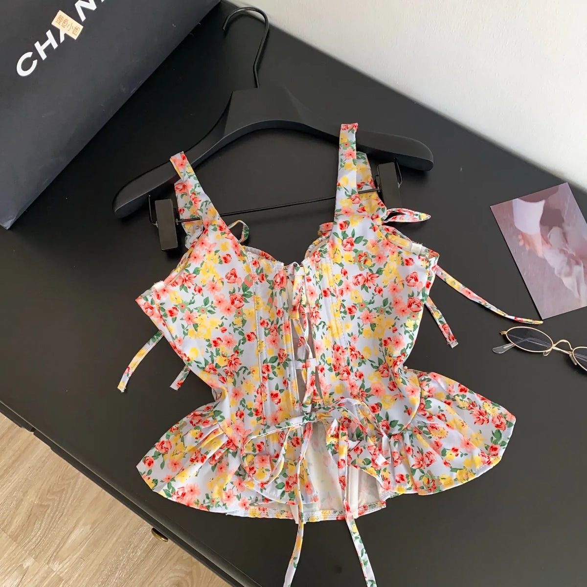 Summer Floral Lace-Up Corset Camisole Top for Women