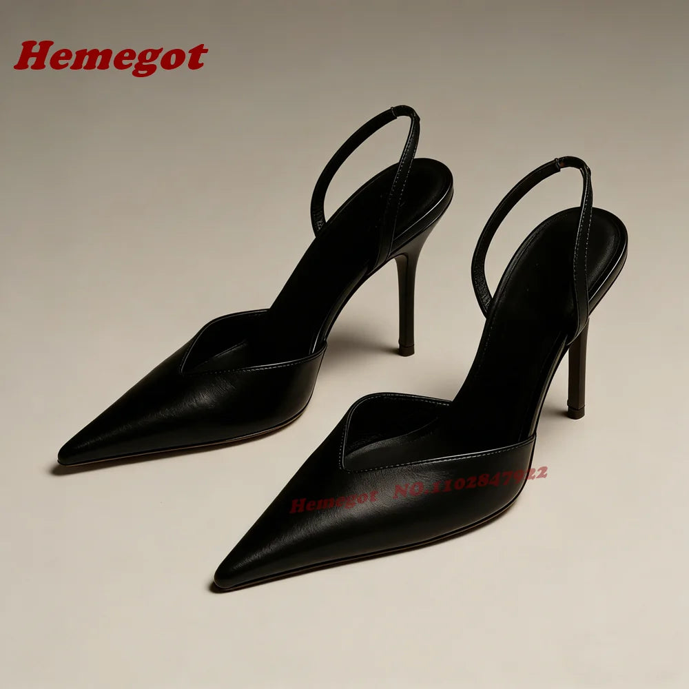 Brown V-Cut Slingback Pumps With Pointed Toe for Women