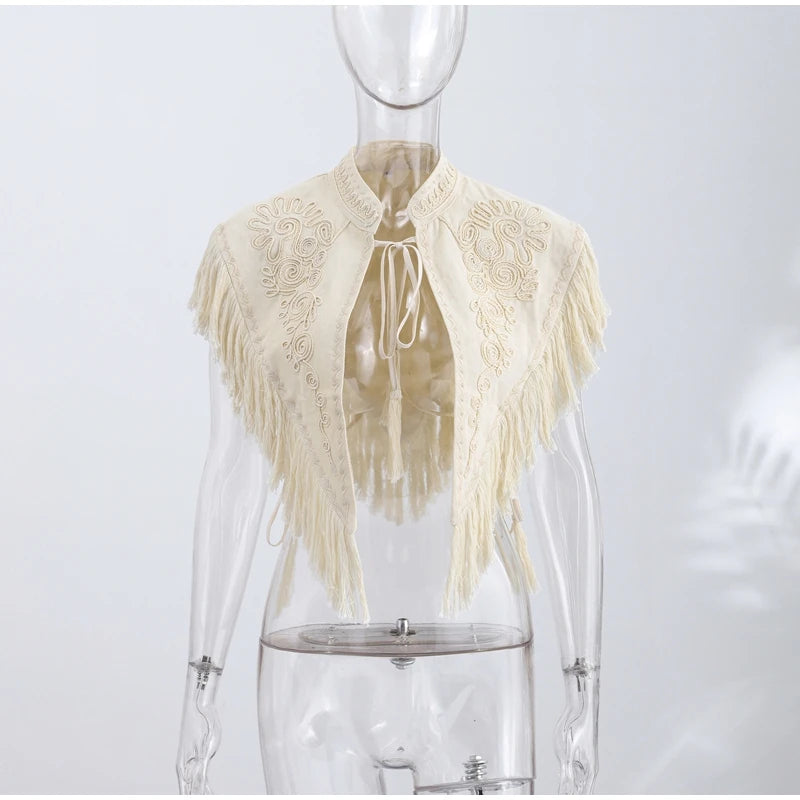Soft Elegant Tassel Embroidered Polyester Square Shawl for Women