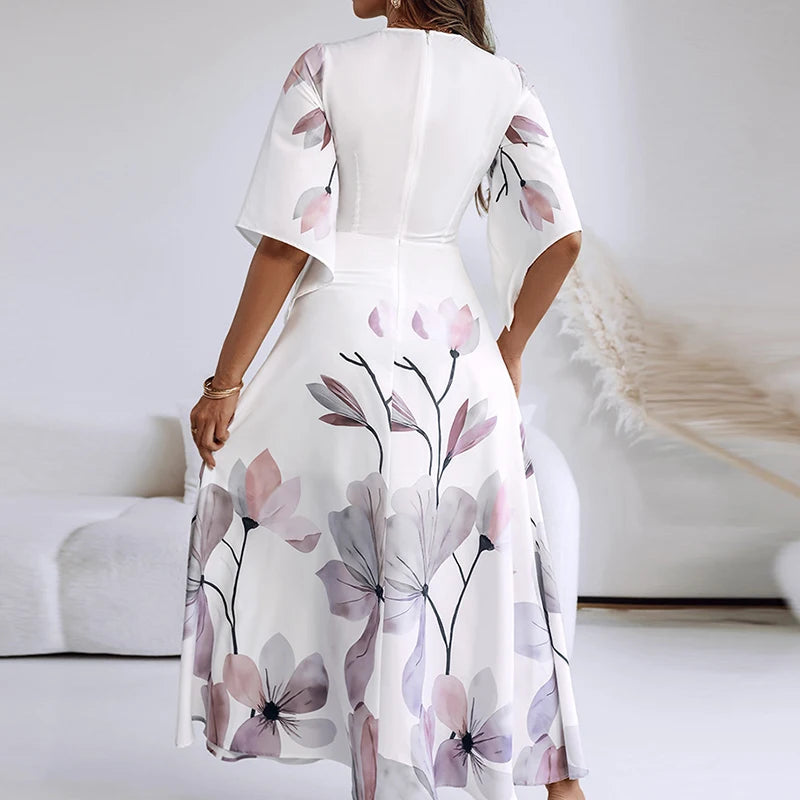 Bohemian V-Neck Hollow Out Short Sleeve Long Dress for Women