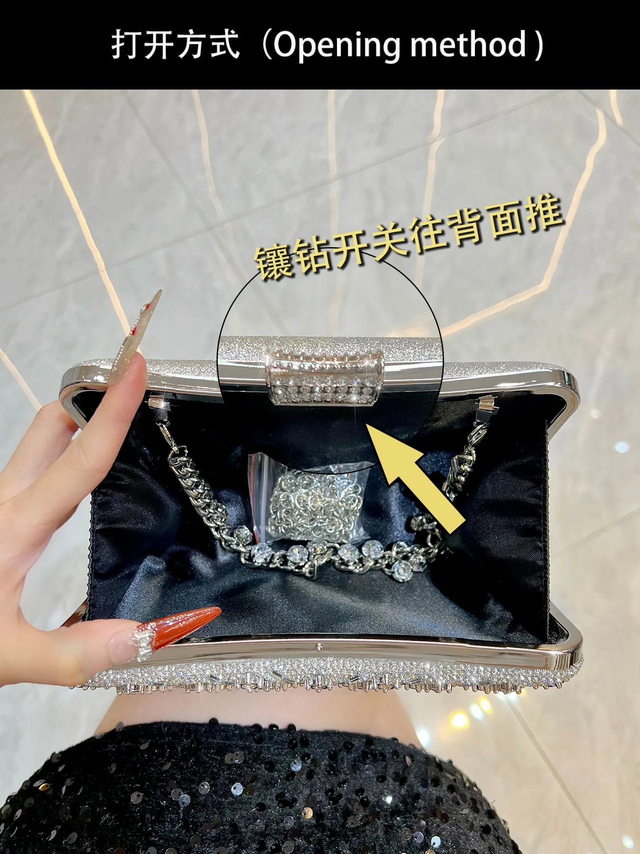 Dinner Fashion Women's Bag Luxury Brand Fashion Diamond-encrusted Women's Shoulder Bag High Quality Chain Shiny Women's Handbag
