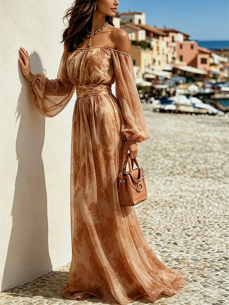 Floral Off Shoulder Hollow Out Maxi Dress for Women