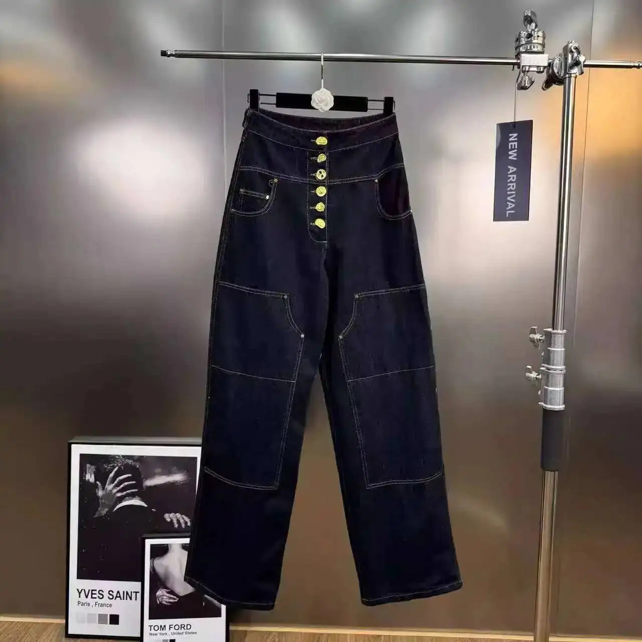 ANJY Autumn New Women's Streetwear Y2K Chic Fashion Safari Style Niche Personality Spliced Button Jeans Casual Denim Pants A7689
