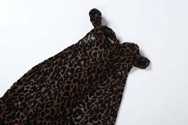 Leopard Print Backless Sleeveless Halter Romper for Women
