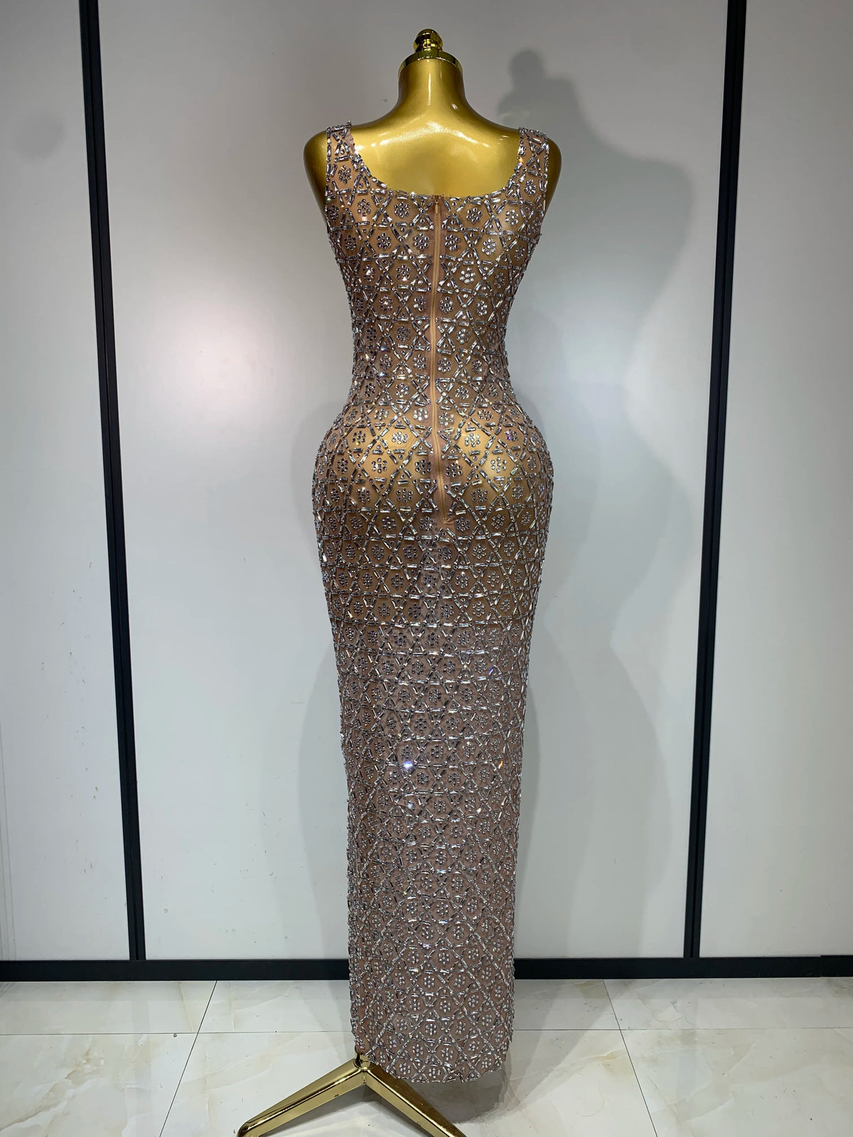 Rhinestone Mesh Evening Gown