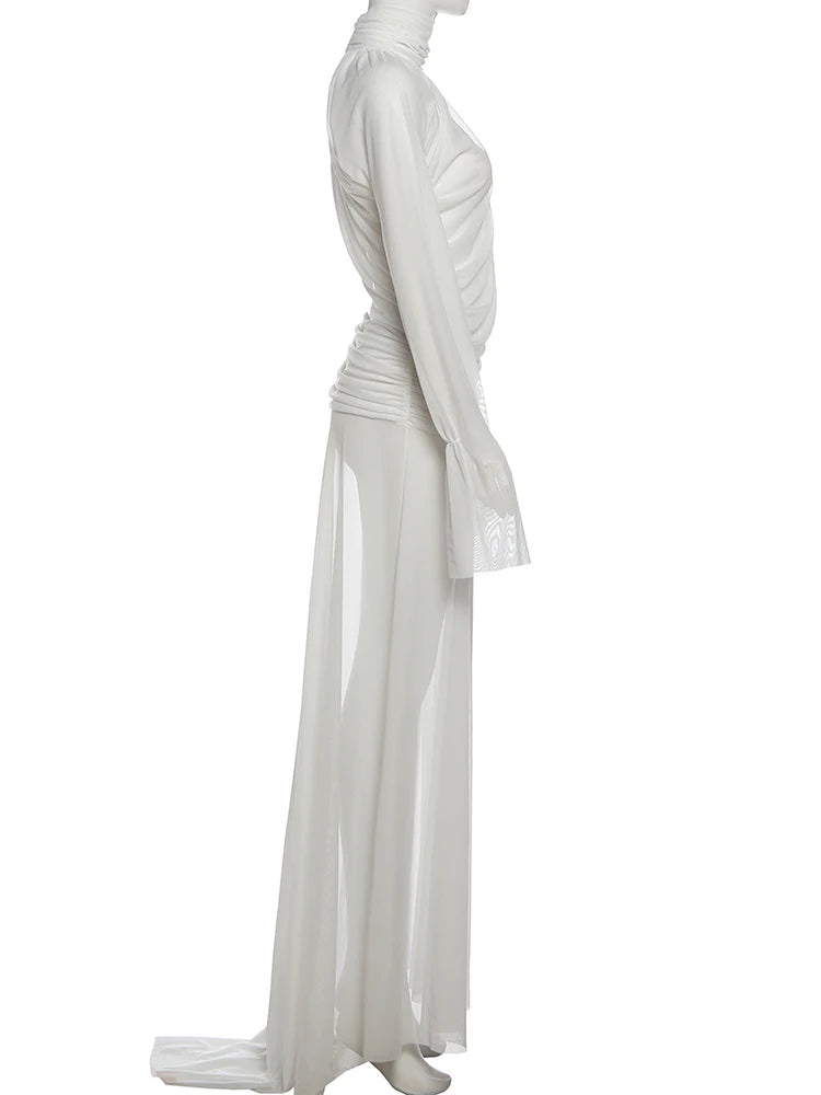 Elegant See-Through Two-Piece Crop Top And Skirt Set for Women