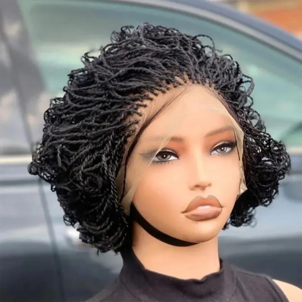 Pixie Curly Bob Lace Braided Wig HD Lace Frontal Wig Easy to Style Synthetic Braiding Hair for Women
