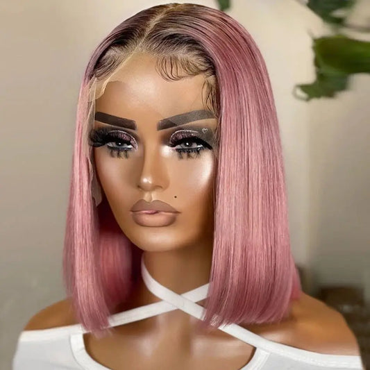 Premium Ombre Pink Straight Lace Front Bob Wig for Women