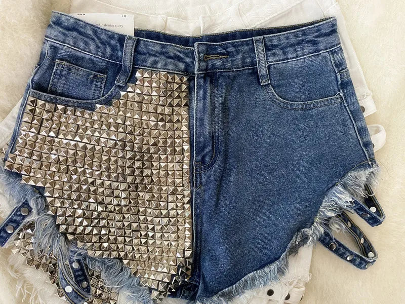 Relaxed Fit High Waisted Denim Shorts With Tassel Accents For Women