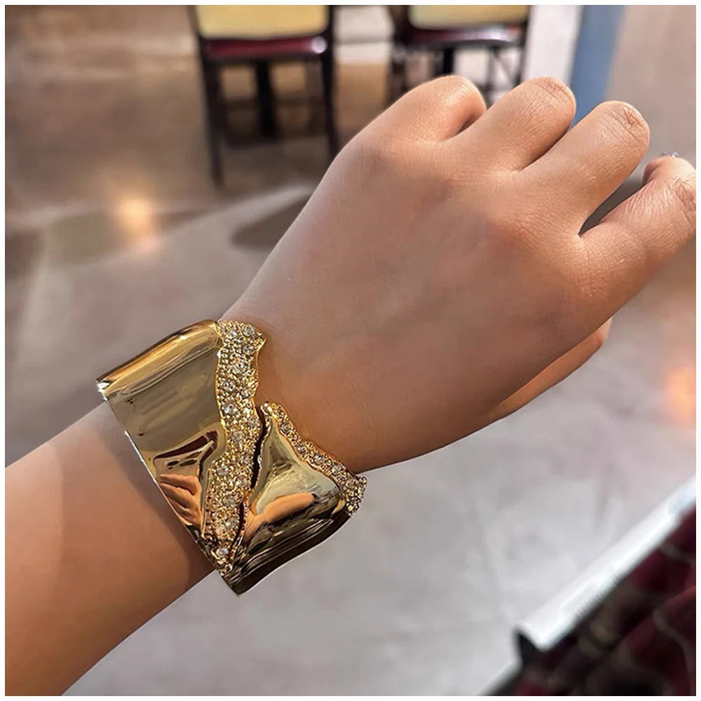 Minimalist Irregular Rhinestone Cuff Bracelet for Women