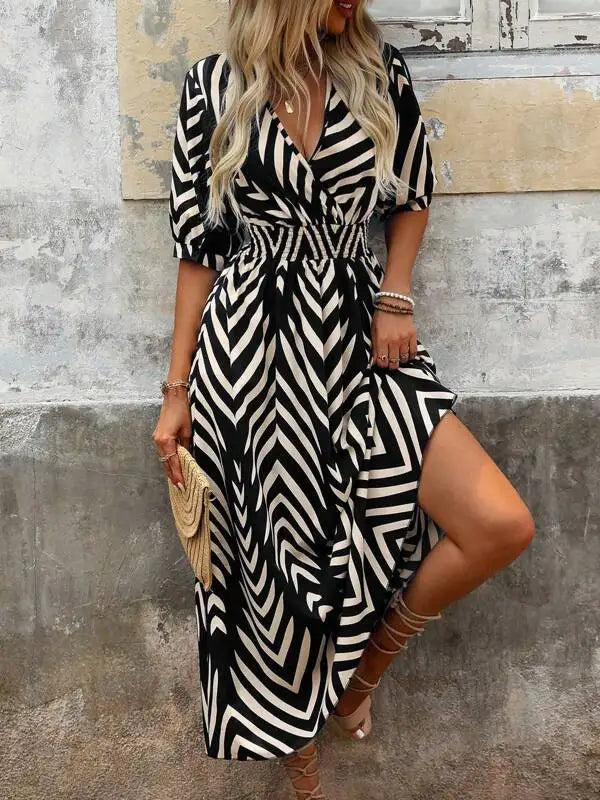 Loose Women's Dress Elegant Style Random Print Dyed Big Hemline 2026 European And American Style Casual Chic Maxi Dress