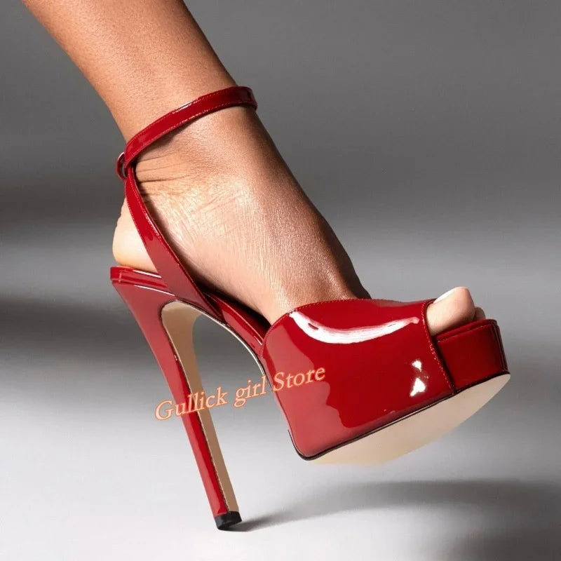 Patent Leather Open Toe Platform Stiletto Pumps for Women