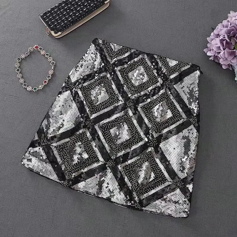 Geometric Beaded Sequined Mini Dress