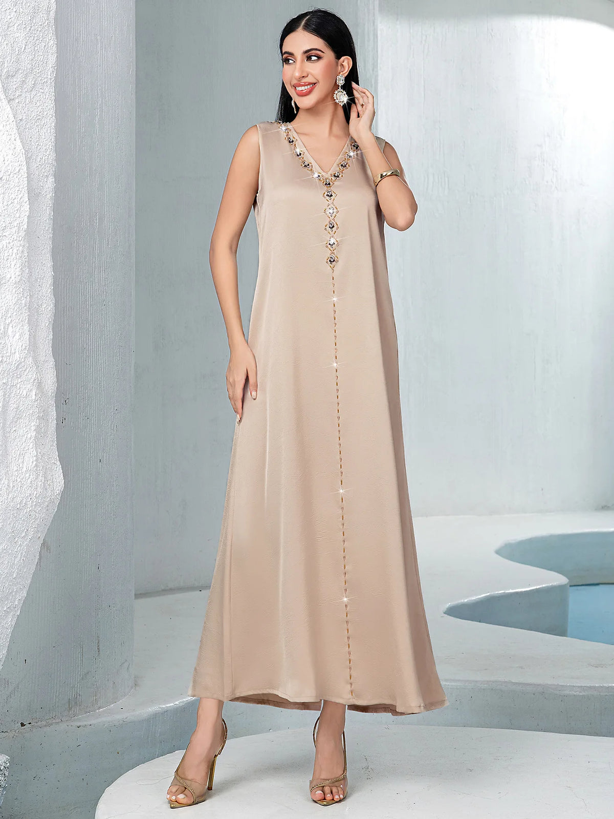Diamond Embellished Two Piece Abaya Set for Women