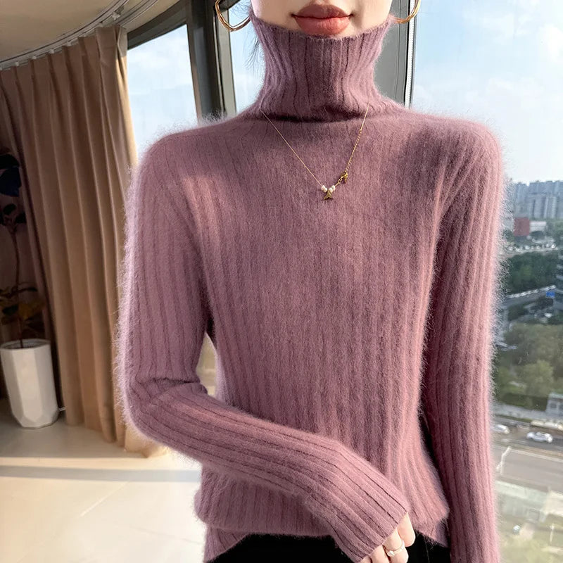 Warm Slim Fit Turtleneck Pullover Sweater for Women