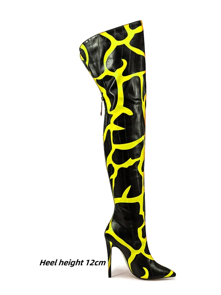 Sexy Striped Back Zip Over-the-Knee Boots for Women