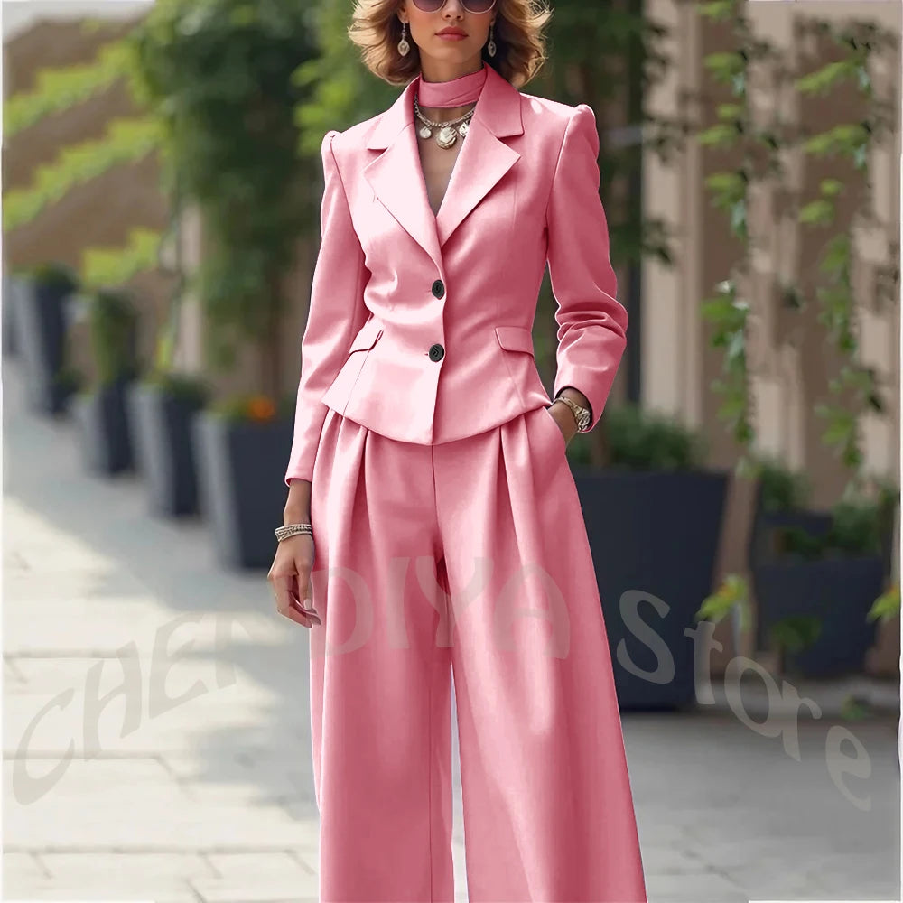 Elegant Notch Lapel Tailored Two Piece Suit Set for Women