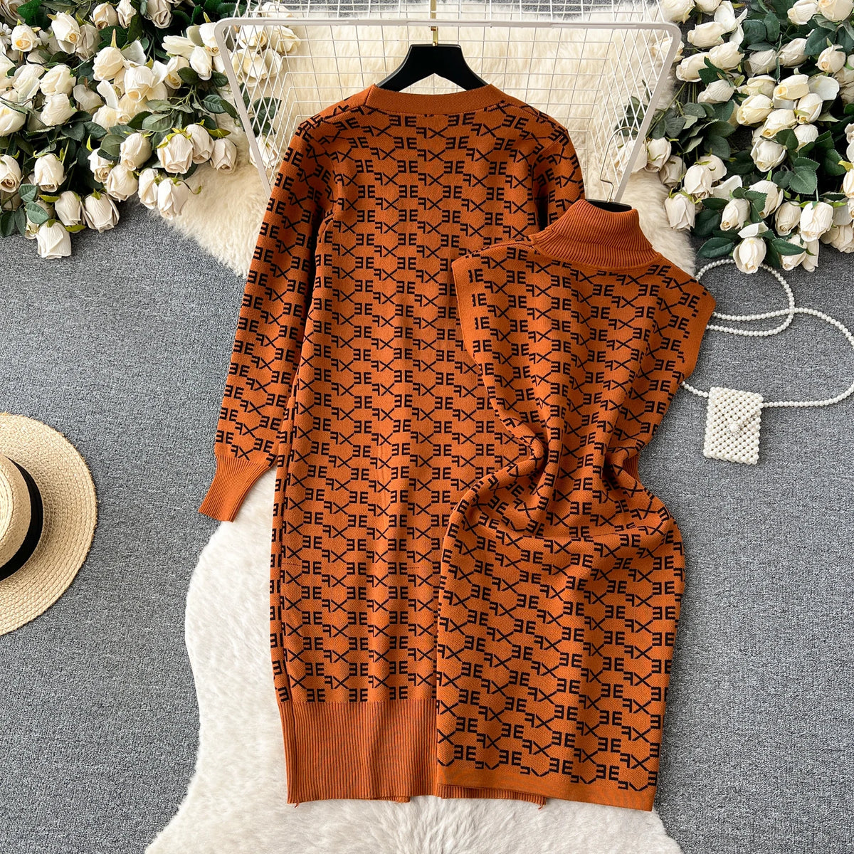 Cozy Winter Knit Dress And Cardigan
