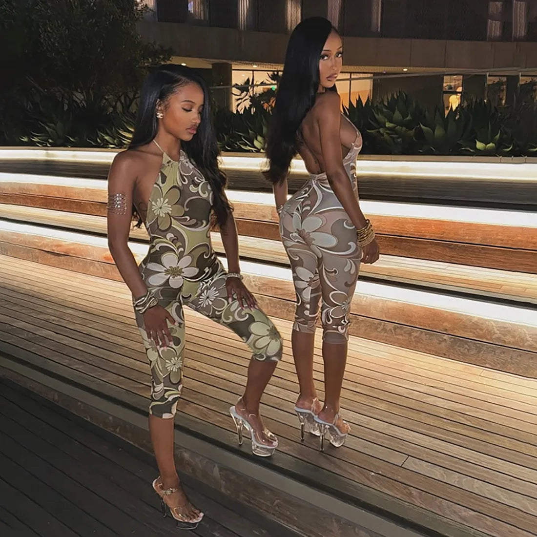 Floral Backless Halter Sleeveless Romper for Women