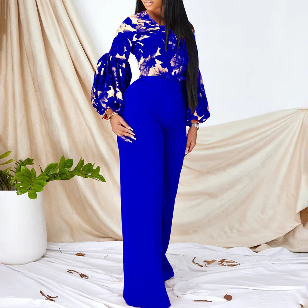 2 Pieces Sets Womens Outfits Two Pieces Outfits Printed Shirts Full Sleeve Long Trouser Fashion Elegant Ladies Matching Sets New