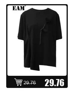 [EAM] Women Black Irregular Hem Spliced Big Size T-shirt New Round Neck Short Sleeve Fashion Tide Spring Summer 2025 1DJ1765