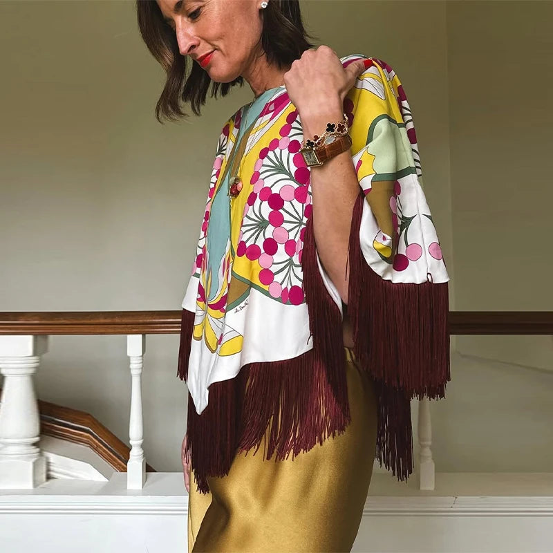 Soft Textured Embroidered Tassel Fringe Shawl For Women