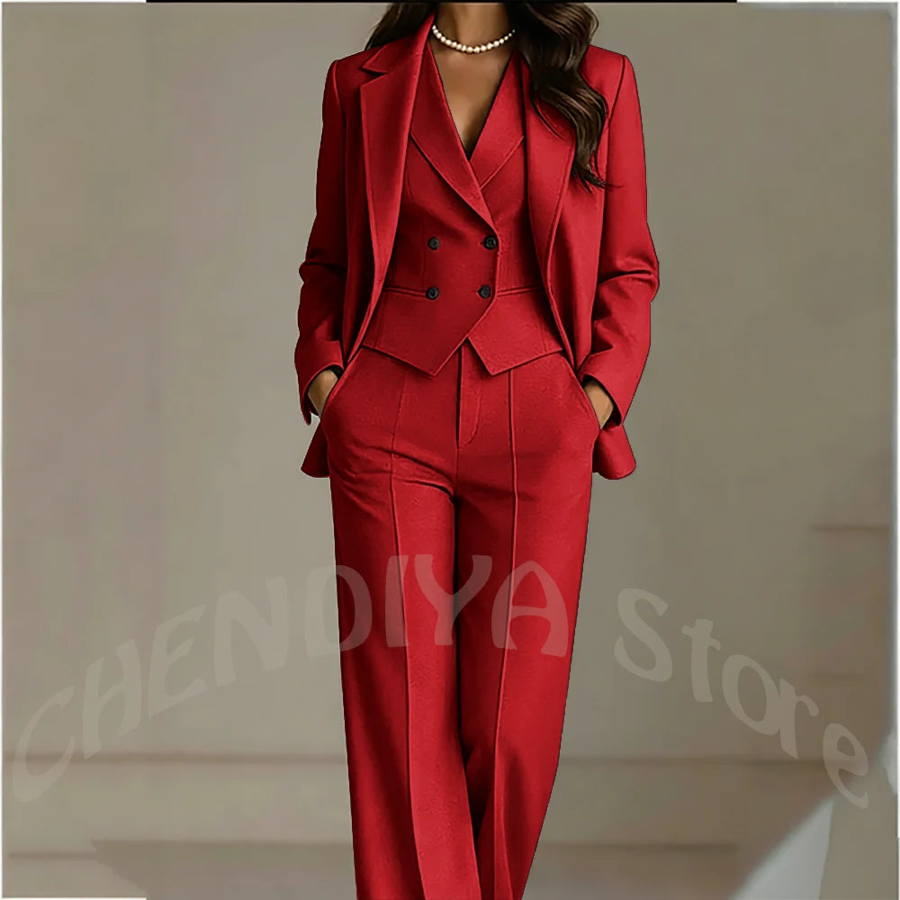 Elegant Solid White Women Suit Slim Fit Long Sleeve Notched Lapel Casual Business Wear Professional Female Work Outfit 3 Pieces