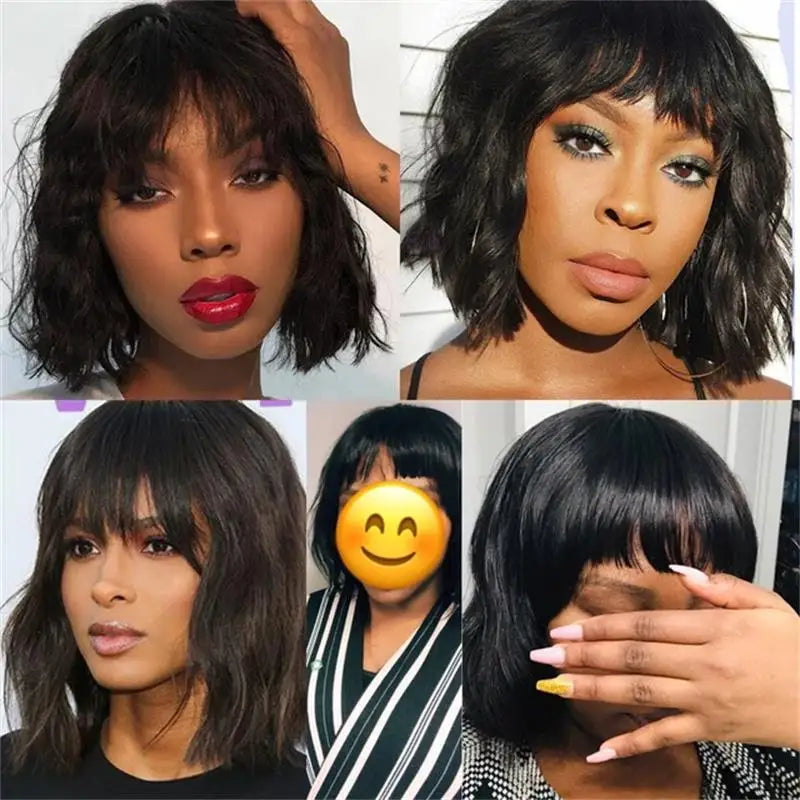 Short Bob Wig Body Wave Human Hair Wig With Bangs Full Machine Made Glueless For Black Women Loose Body Wave Human Hair Wig