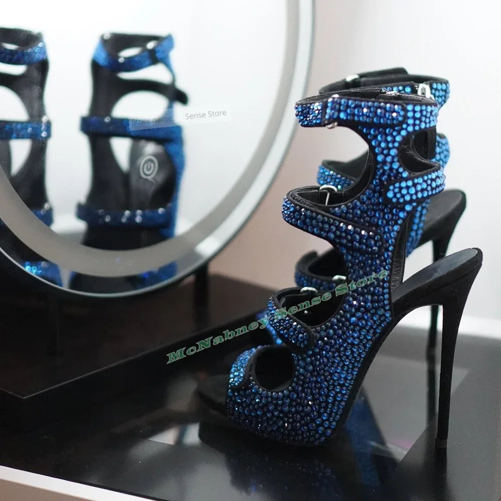 Elegant Crystal Peep Toe Sandals With Side Zipper for Women