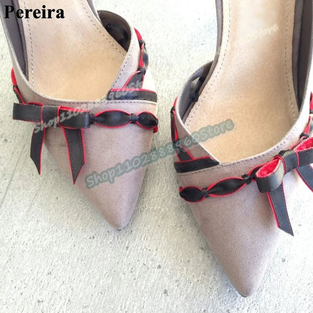 Casual Suede Shallow Bowknot Strip Pumps Stilettos High Heel Women Shoes Slip On Pointed Toe Stylish Party Zapatos Para Mujer