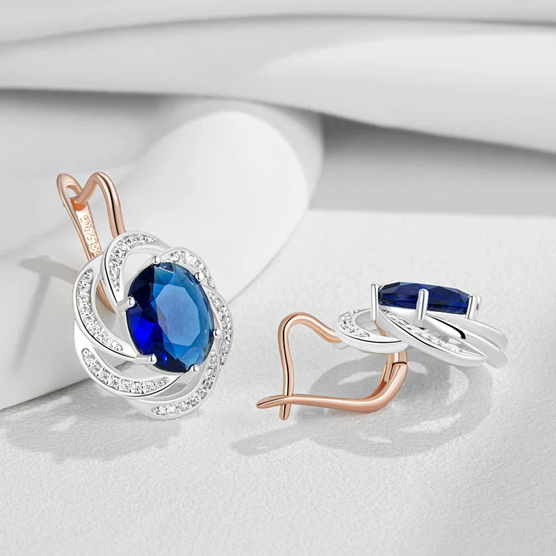 Shiny Blue Natural Zircon Dangle Earrings for Women Daily Wear