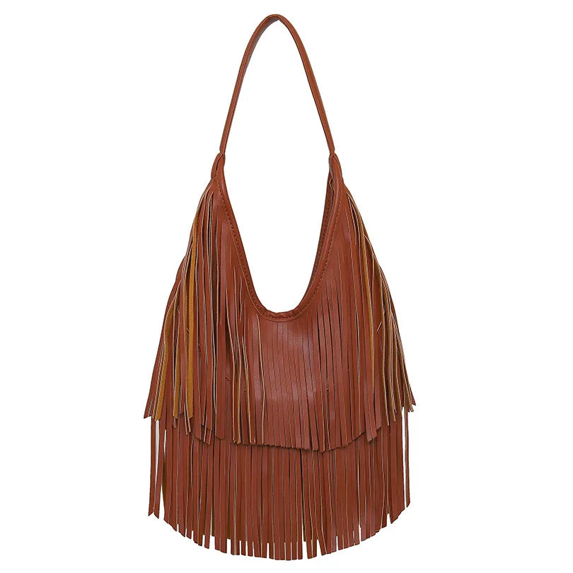 Long Tassel Lux PU Soft Leather Shoulder Bag for Women