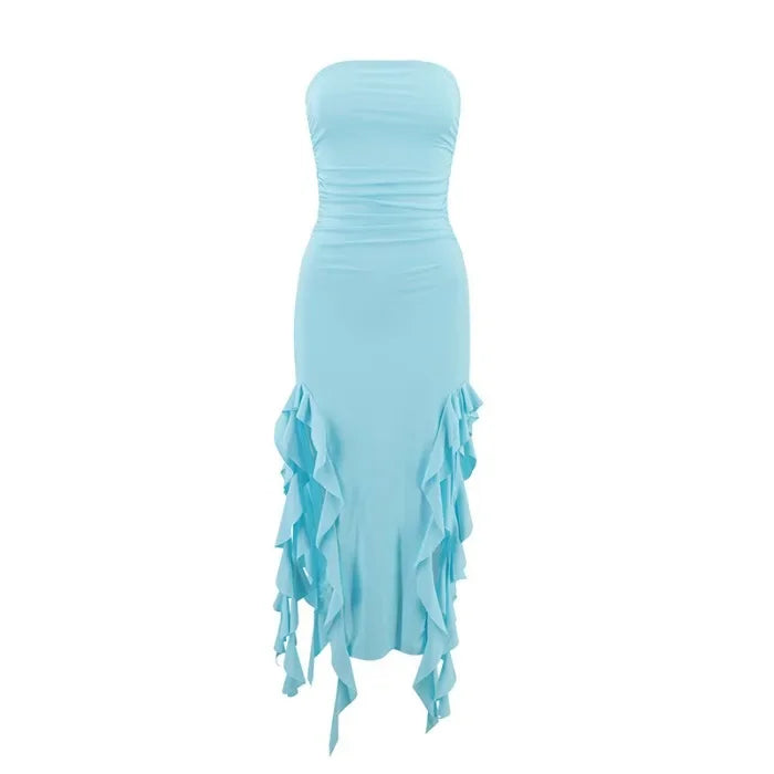 Short Dresses Womens Fashion New Sexy Spicy Girl Sleeveless Strapless Sweet Split Asymmetric Casual Party Long Dress 2025 Summer